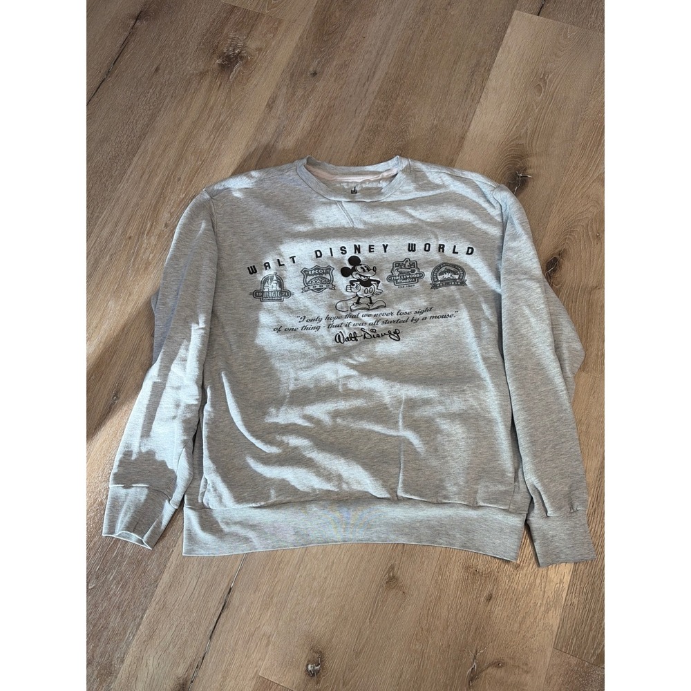 Disney Parks Walt Disney World Mickey Mouse Quote Gray Sweatshirt Pockets Large
